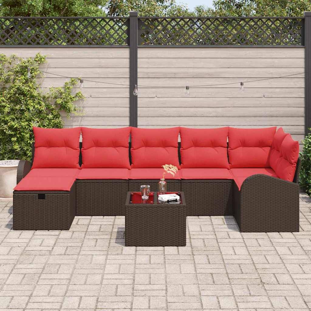 vidaXL Gartensofa-set mit Kissen mit Speicher 8 pcs Braun Poly-Rattan