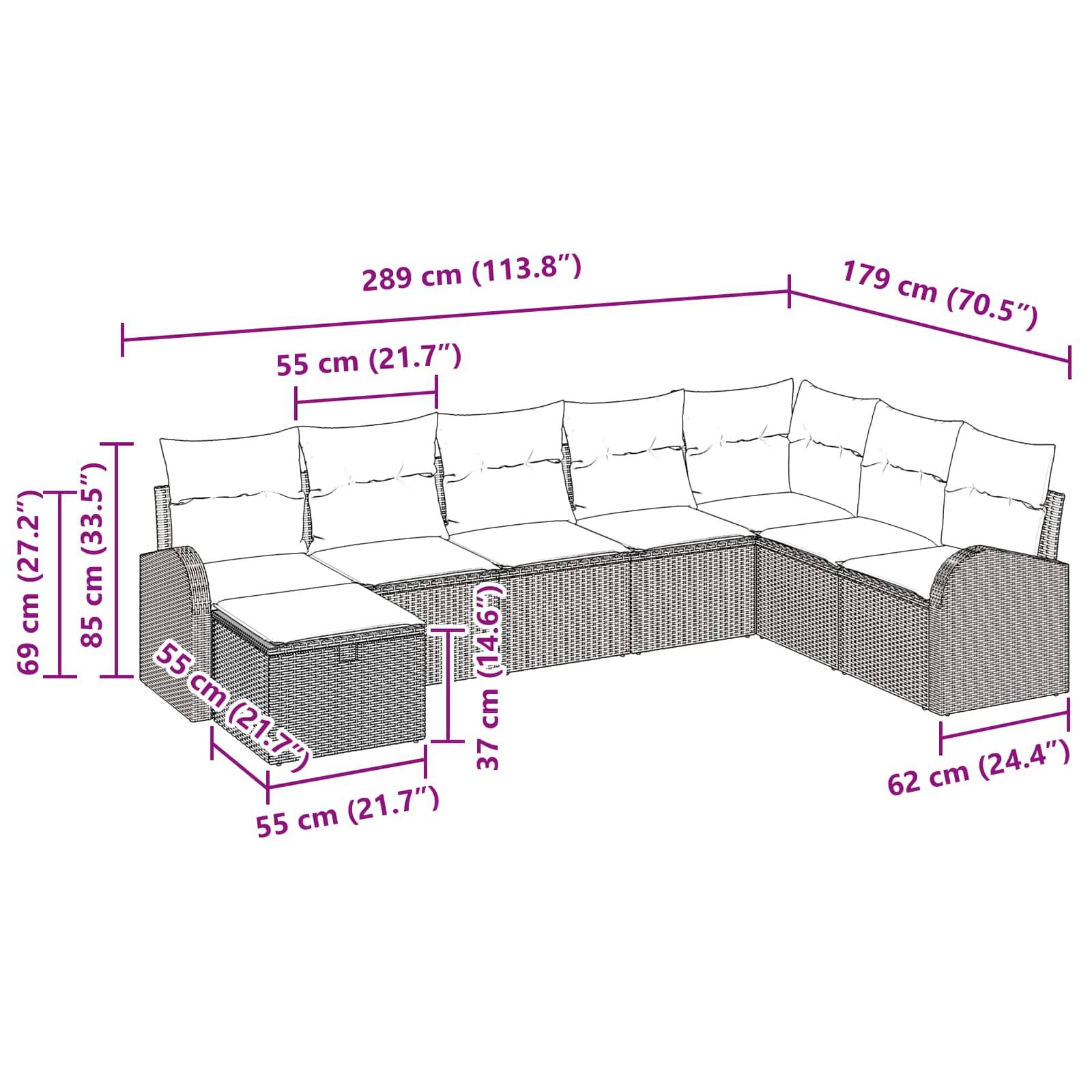 vidaXL Garten-Sofa-Set mit Kissen 8 pcs Schwarz Poly Rattan