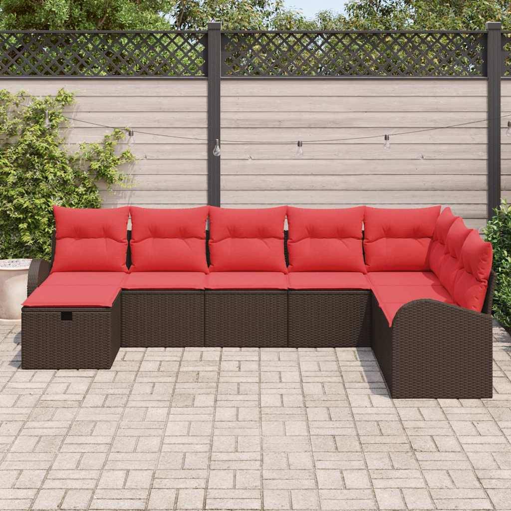 vidaXL Garten-Sofa-Set mit Kissen mit Speicher 8 pcs Braun Poly Rattan