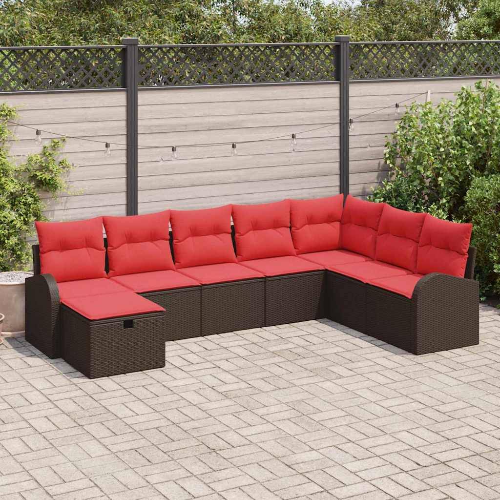 vidaXL Garten-Sofa-Set mit Kissen mit Speicher 8 pcs Braun Poly Rattan