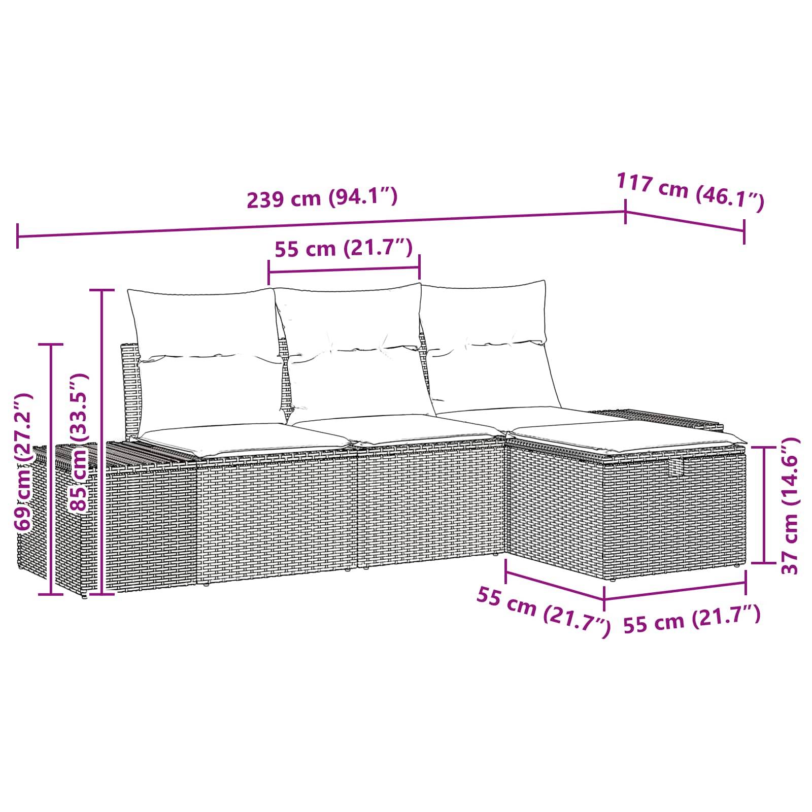 vidaXL Gartensofa-set 4 stk. Poly-Rattan