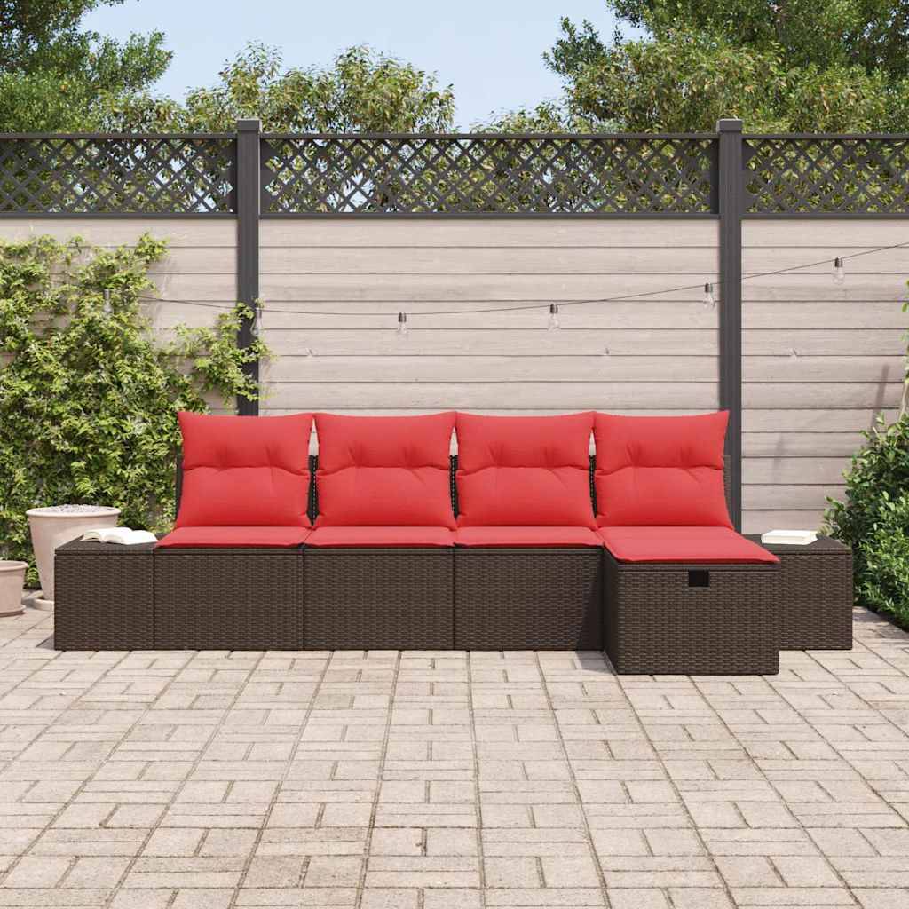 vidaXL Gartensofa-set mit Kissen 5 pcs Braun Poly-Rattan