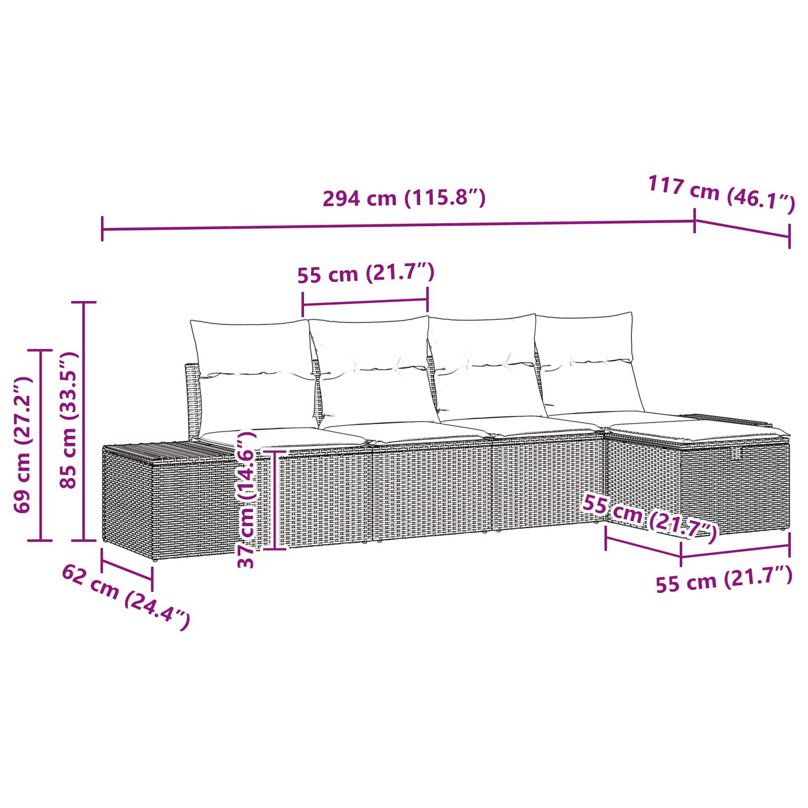 vidaXL Gartensofa-set 5 stk. Schwarz Poly-Rattan