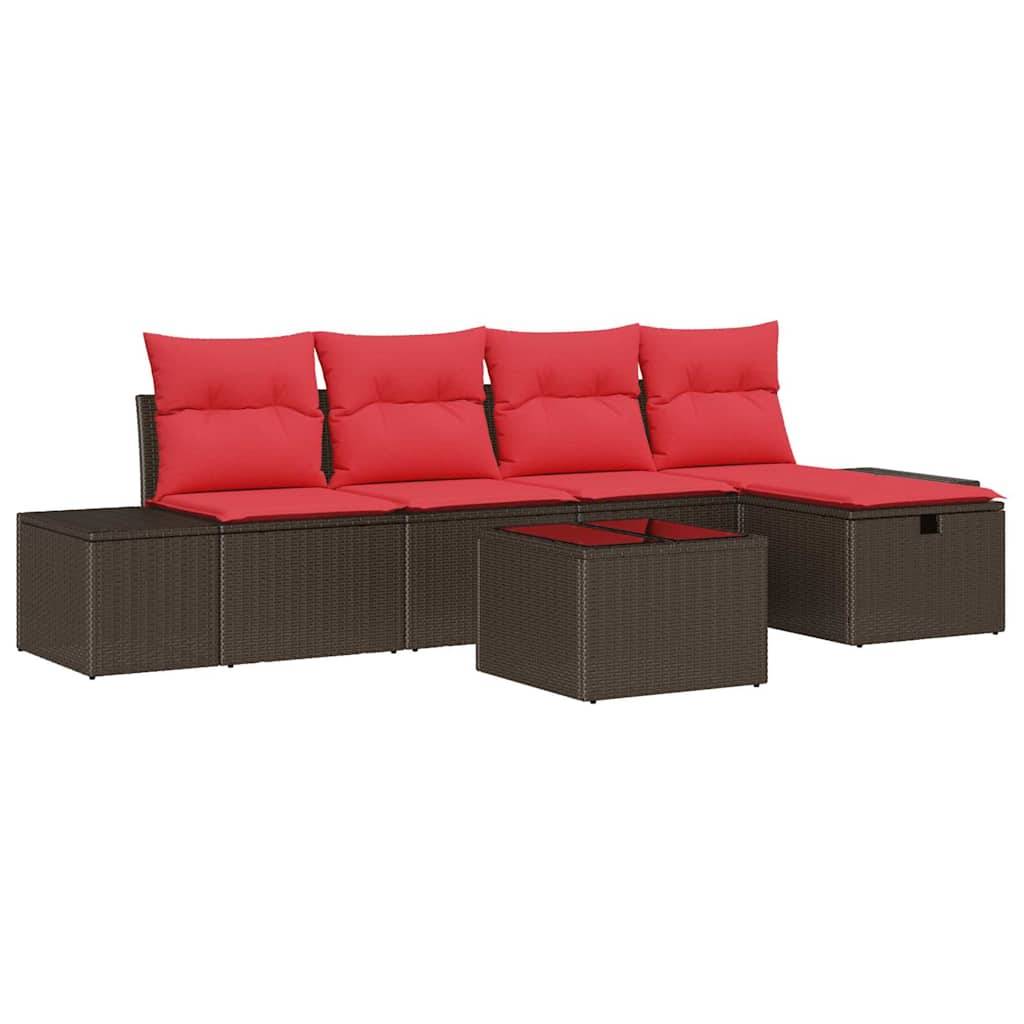 vidaXL Gartensofa-set mit Kissen 6 pcs Braun Poly-Rattan