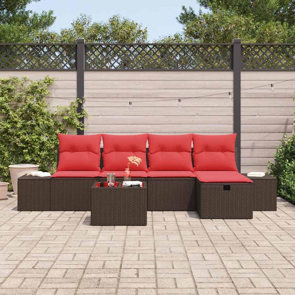 vidaXL Gartensofa-set mit Kissen 6 pcs Braun Poly-Rattan
