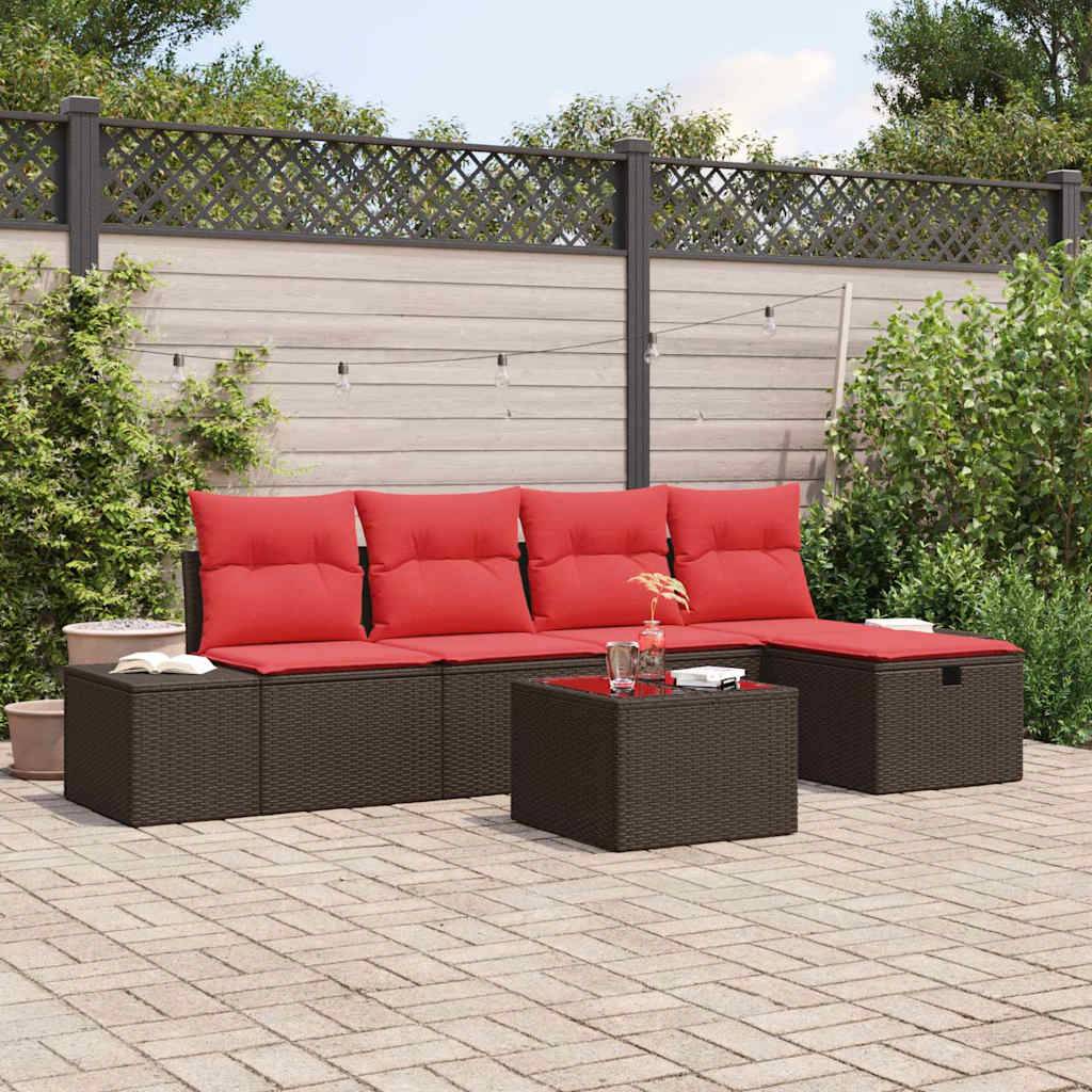 vidaXL Gartensofa-set mit Kissen 6 pcs Braun Poly-Rattan