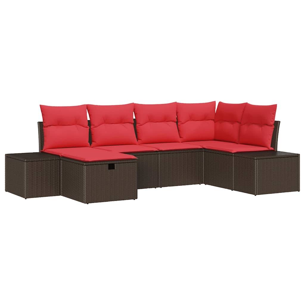 vidaXL Gartensofa-set mit Kissen 6 pcs Braun Poly-Rattan