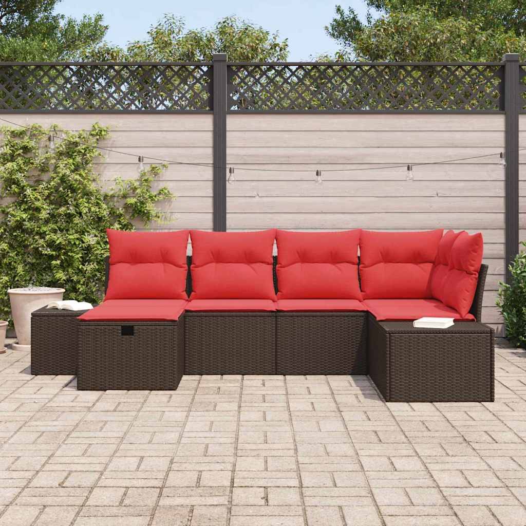 vidaXL Gartensofa-set mit Kissen 6 pcs Braun Poly-Rattan