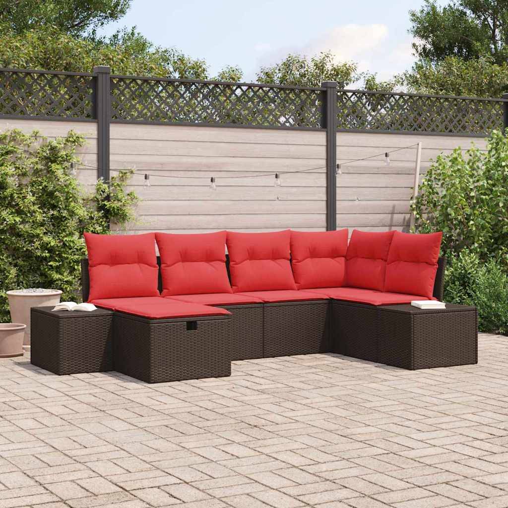 vidaXL Gartensofa-set mit Kissen 6 pcs Braun Poly-Rattan