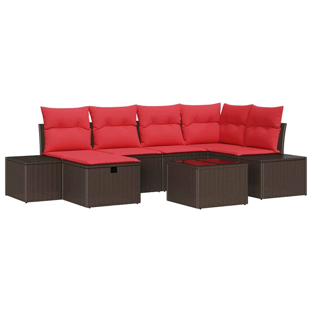 vidaXL Gartensofa-set mit Kissen 7 pcs Braun Poly-Rattan