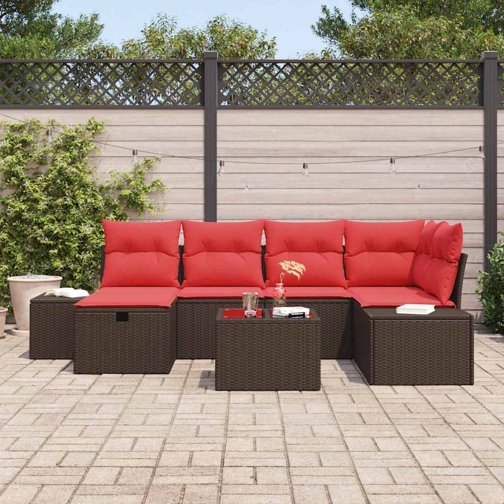 vidaXL Gartensofa-set mit Kissen 7 pcs Braun Poly-Rattan