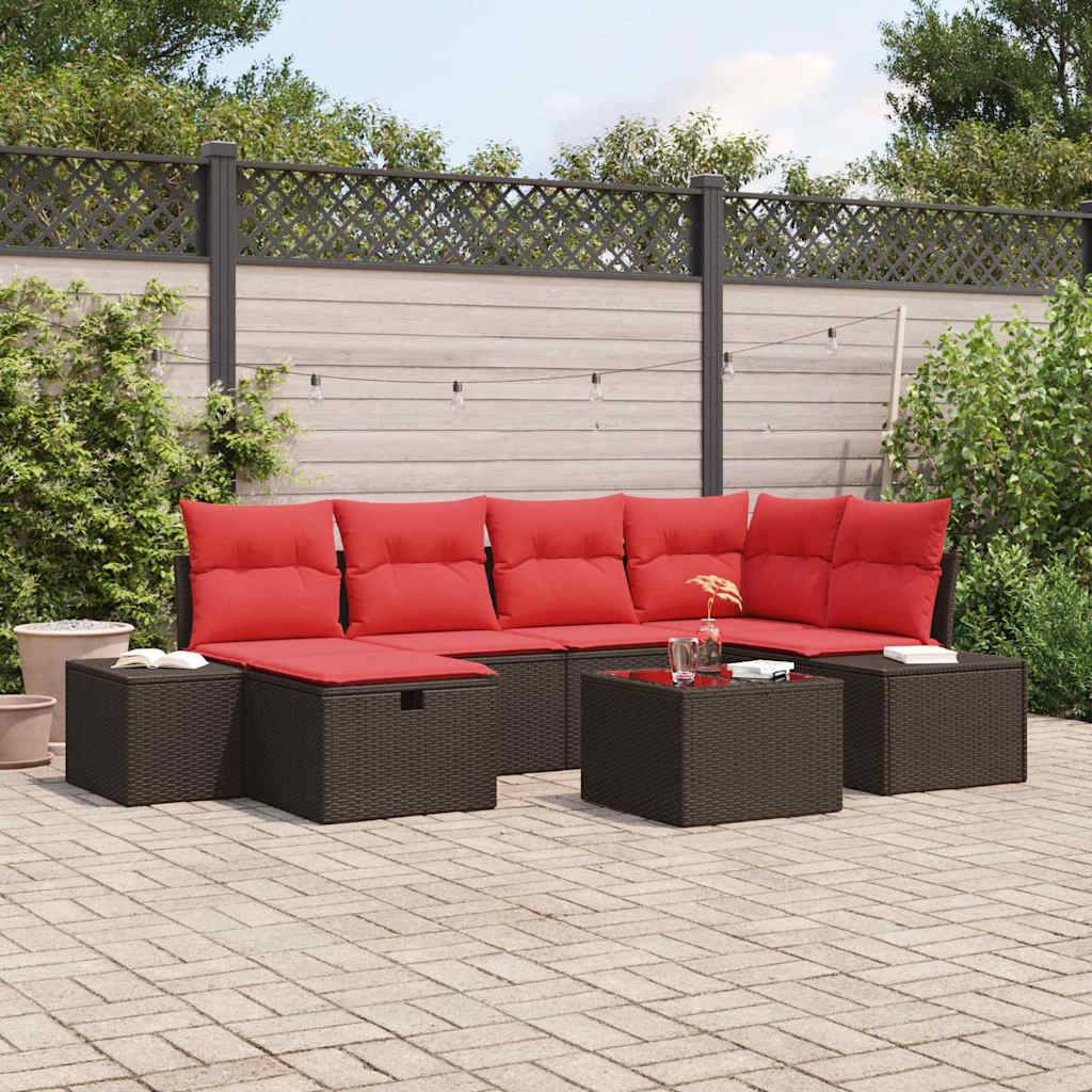 vidaXL Gartensofa-set mit Kissen 7 pcs Braun Poly-Rattan