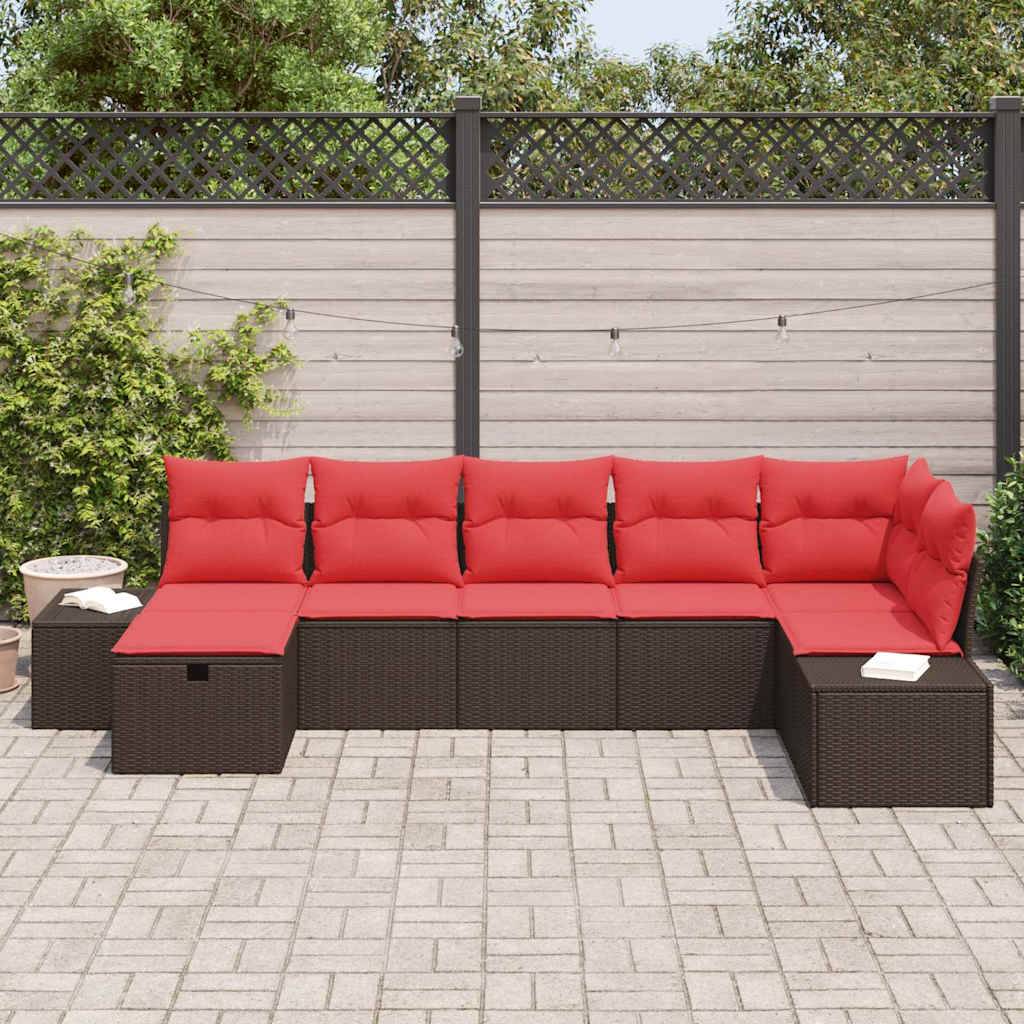 vidaXL Gartensofa-set mit Kissen 7 pcs Braun Poly-Rattan