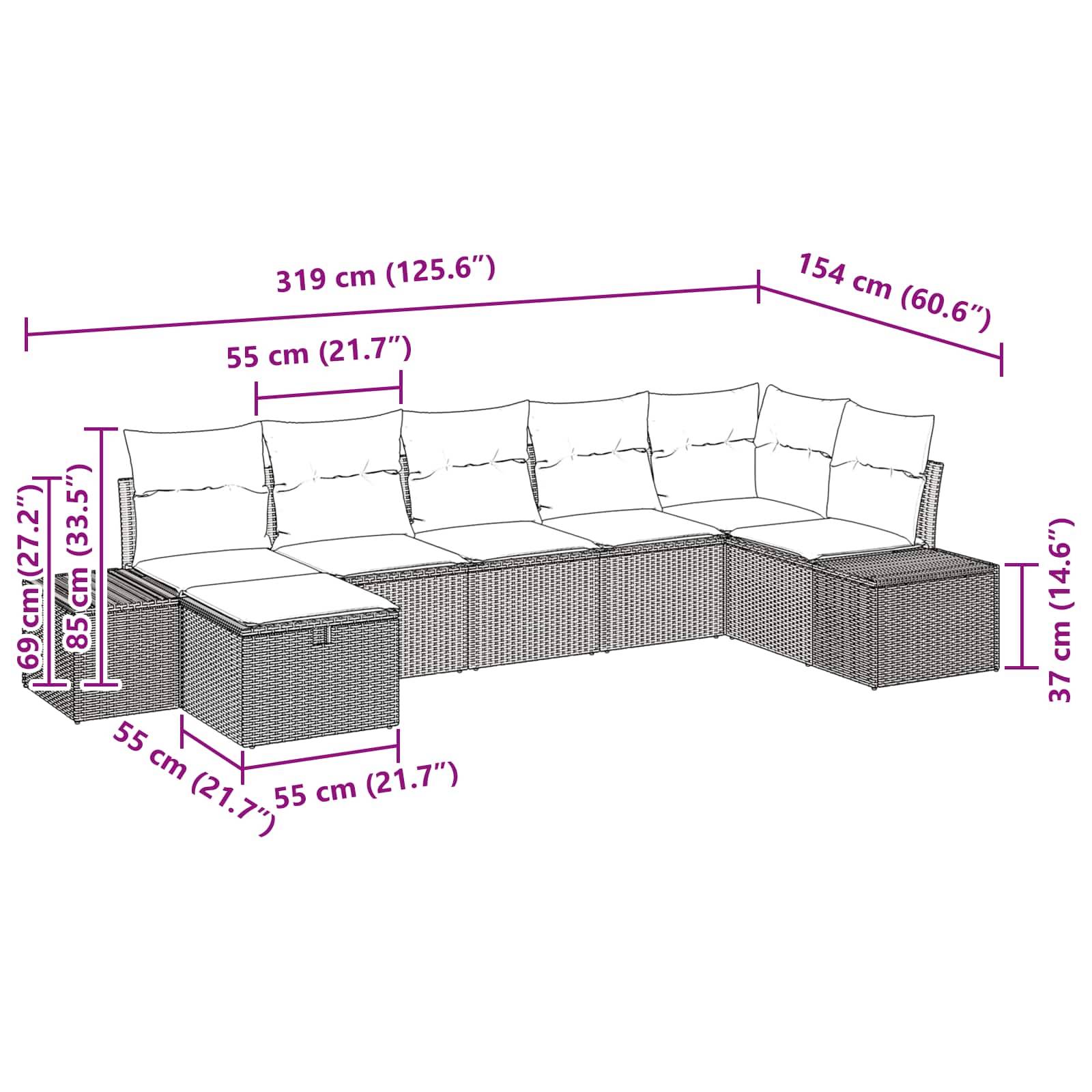 vidaXL Gartensofa-set 7 stk. Schwarz Poly-Rattan