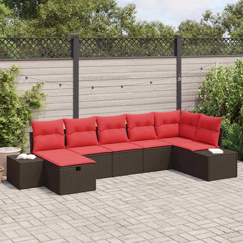 vidaXL Gartensofa-set mit Kissen 7 pcs Braun Poly-Rattan