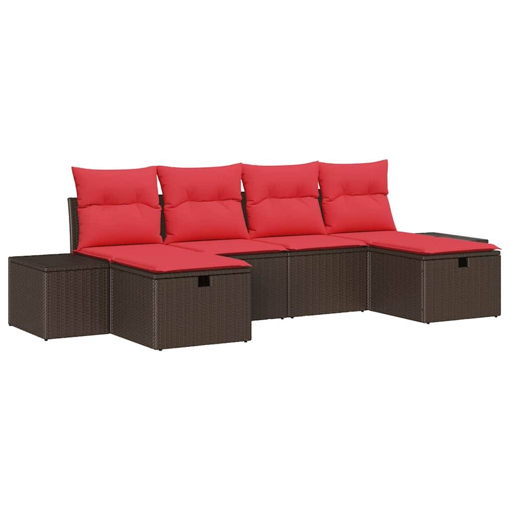 vidaXL Gartensofa-set mit Kissen 6 pcs Braun Poly-Rattan