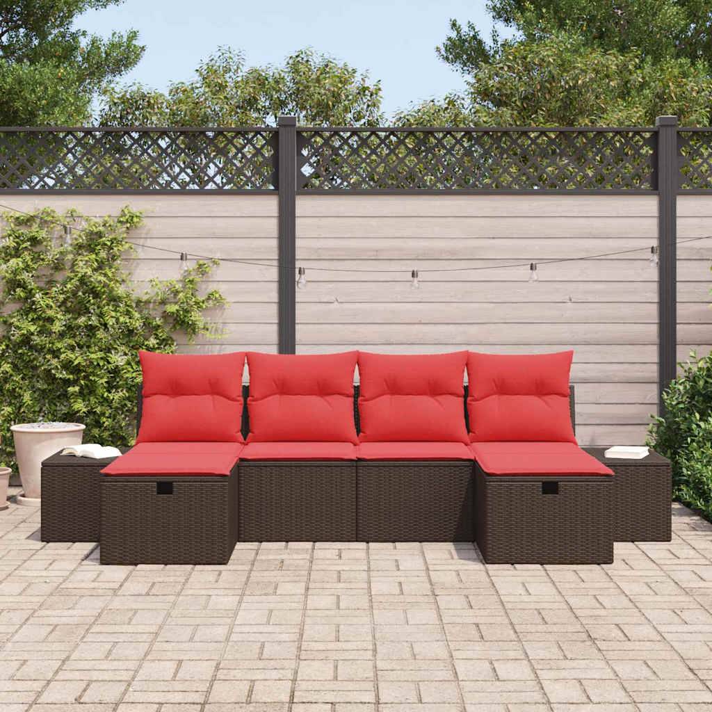 vidaXL Gartensofa-set mit Kissen 6 pcs Braun Poly-Rattan