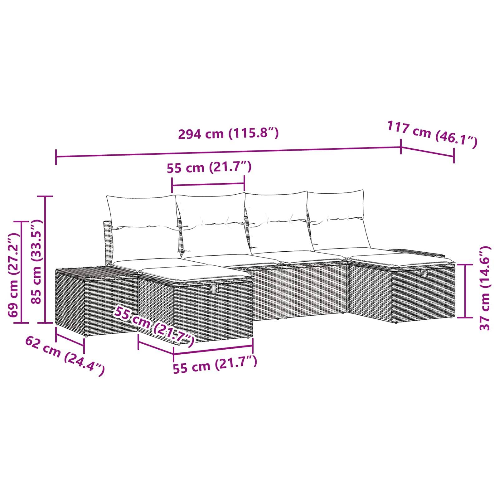 vidaXL Gartensofa-set 6 stk. Schwarz Poly-Rattan