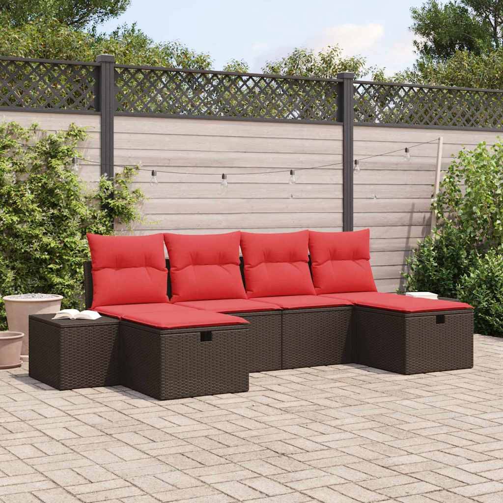 vidaXL Gartensofa-set mit Kissen 6 pcs Braun Poly-Rattan