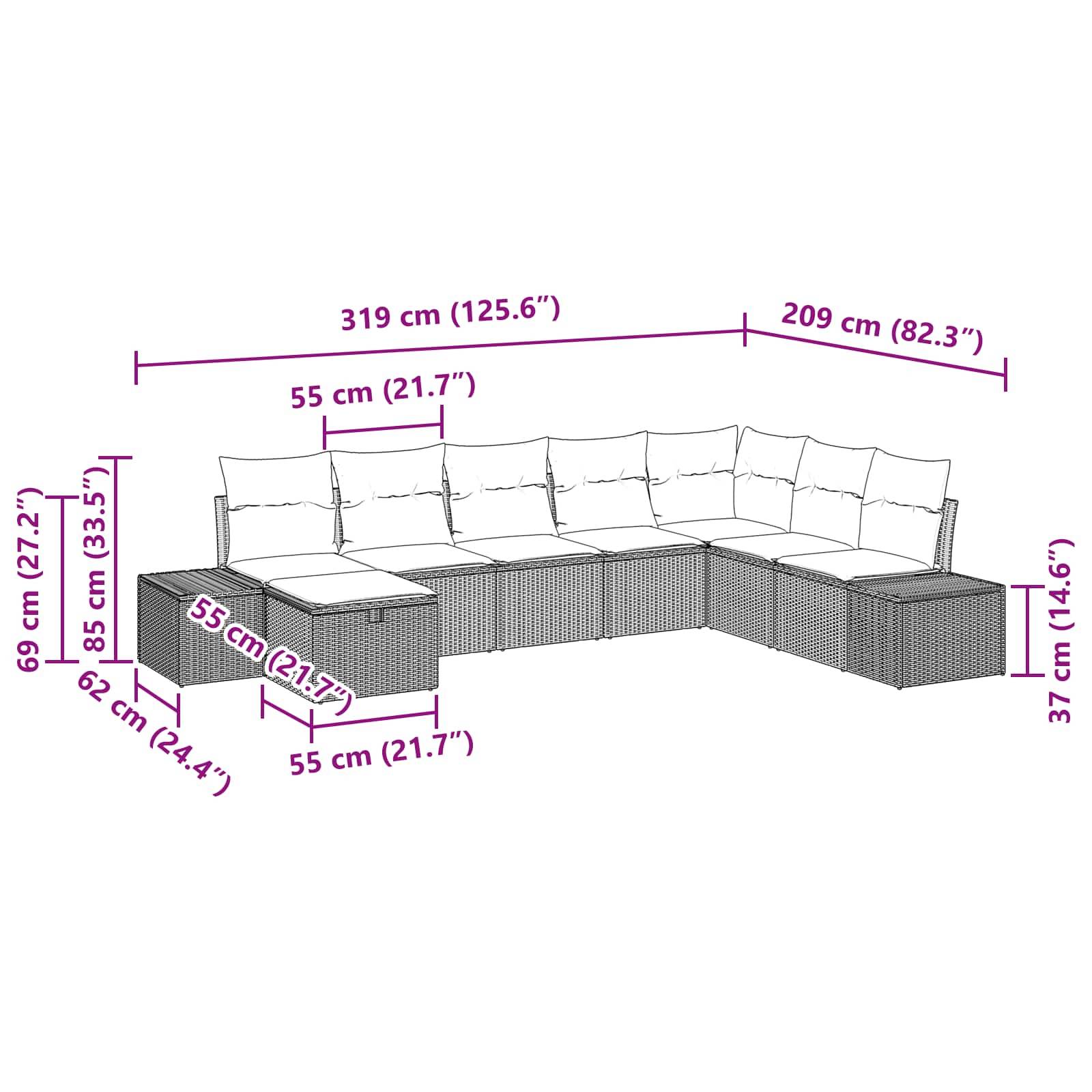 vidaXL Gartensofa-set 8 stk. Schwarz Poly-Rattan