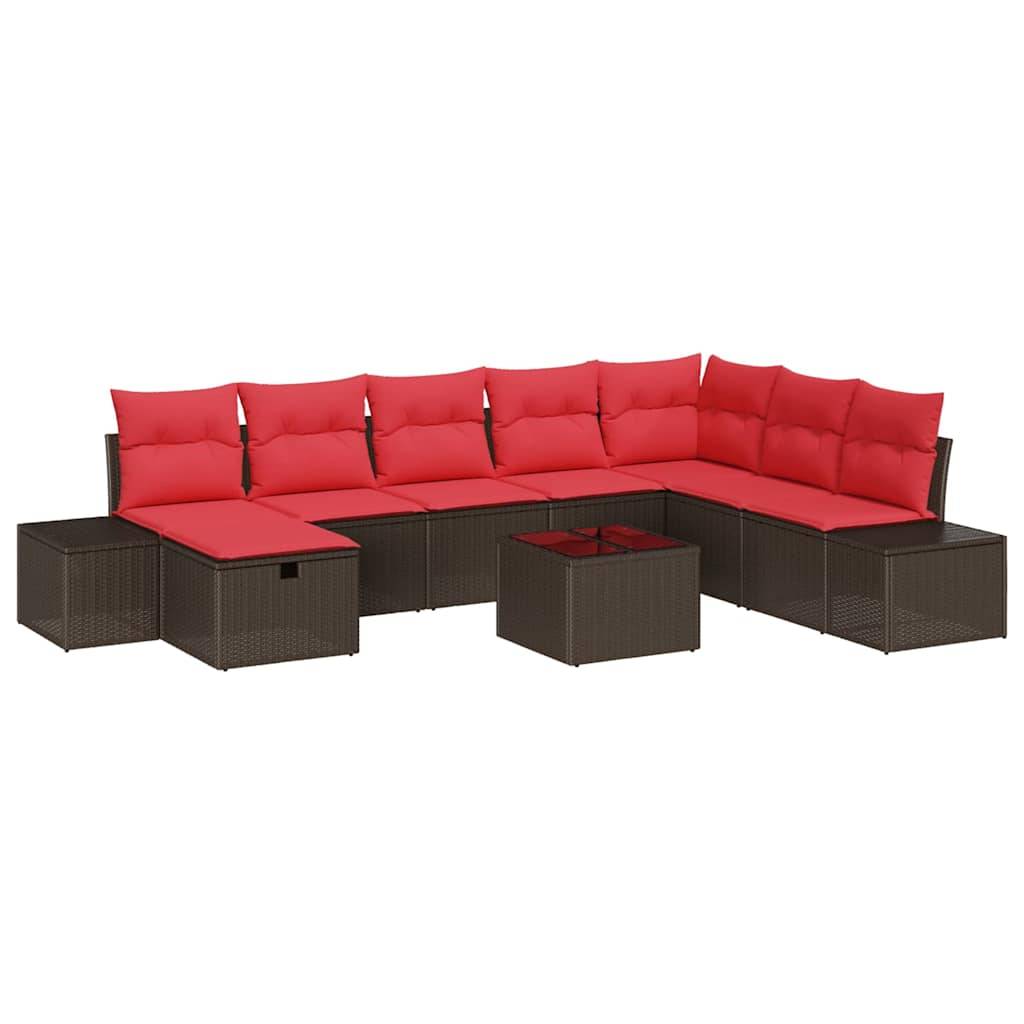 vidaXL Gartensofa-set mit Kissen 9 pcs Braun Poly-Rattan