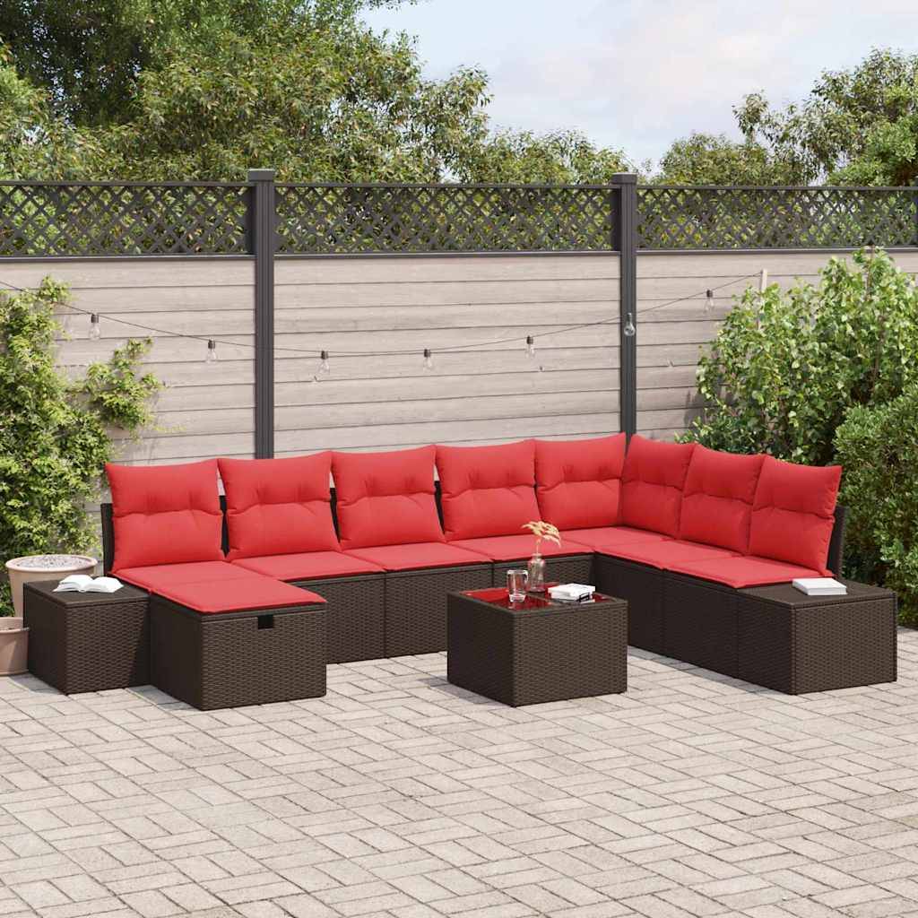 vidaXL Gartensofa-set mit Kissen 9 pcs Braun Poly-Rattan