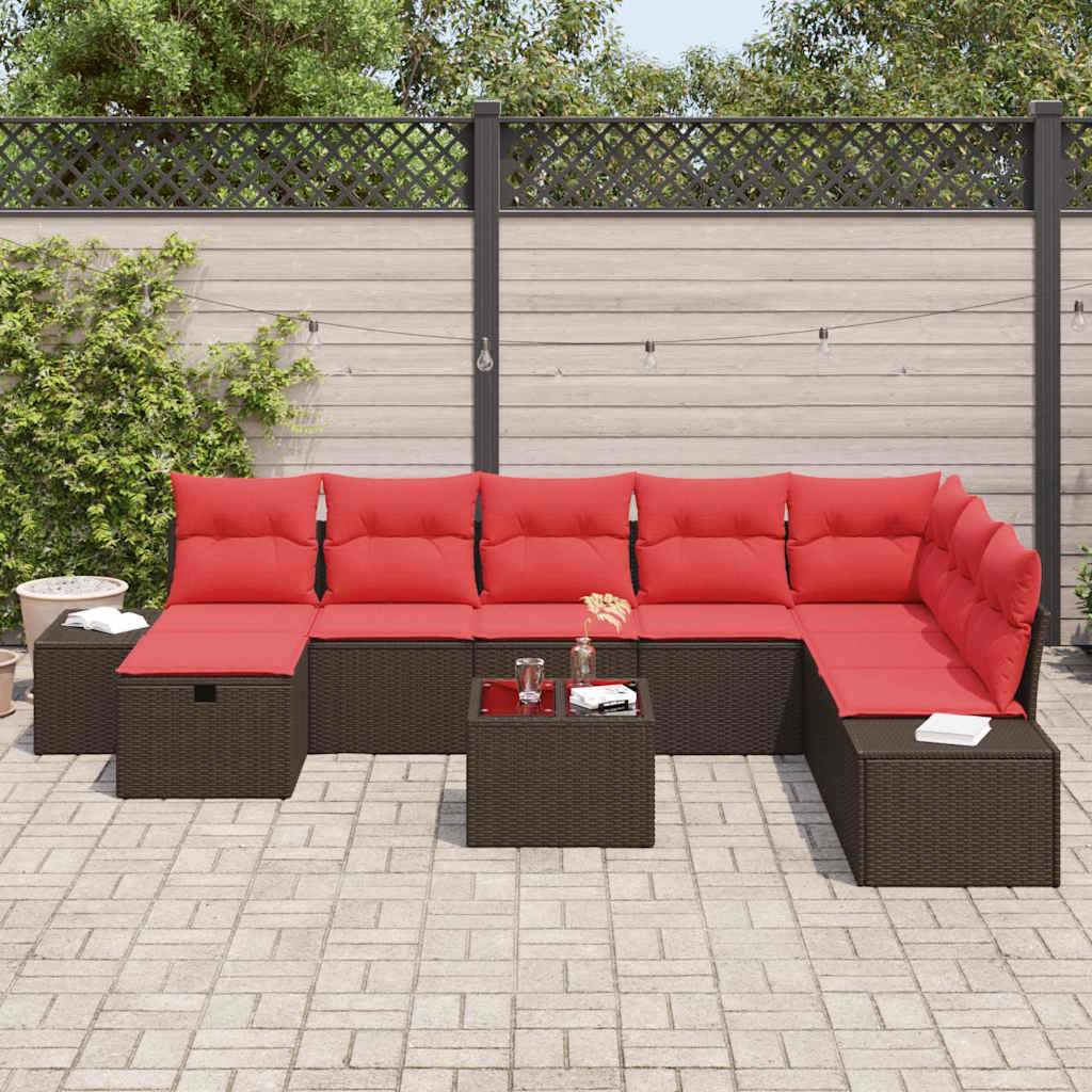 vidaXL Gartensofa-set mit Kissen 9 pcs Braun Poly-Rattan