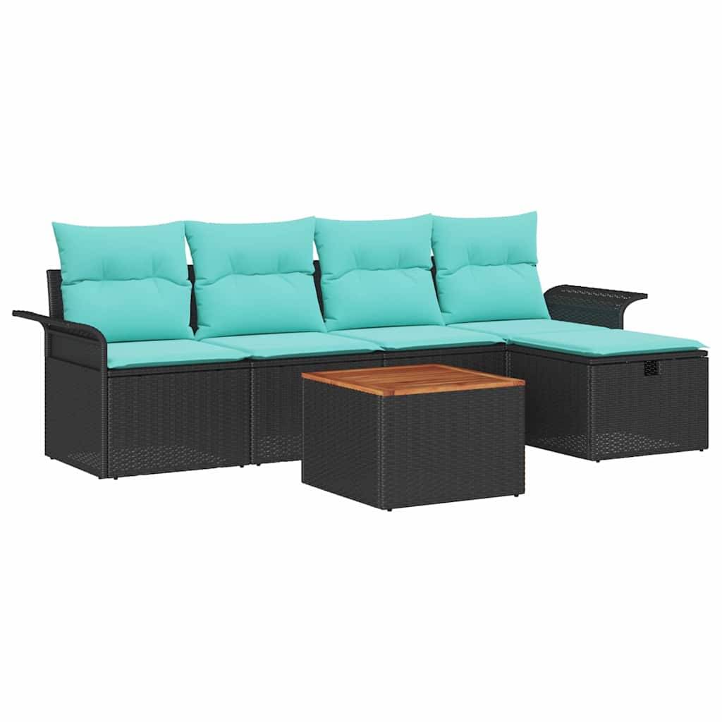 vidaXL Gartensofa-set mit Kissen 6 pcs Schwarz Poly-Rattan