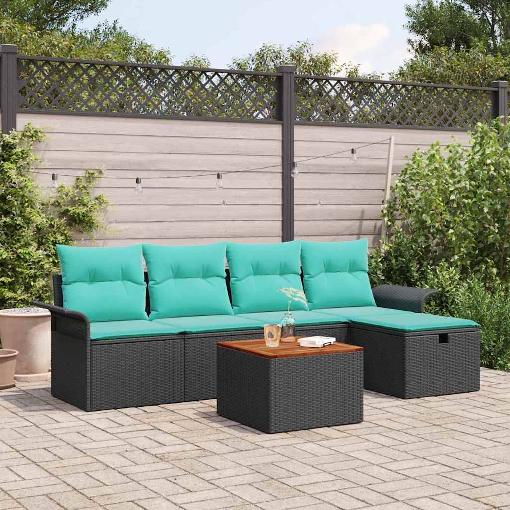 vidaXL Gartensofa-set mit Kissen 6 pcs Schwarz Poly-Rattan