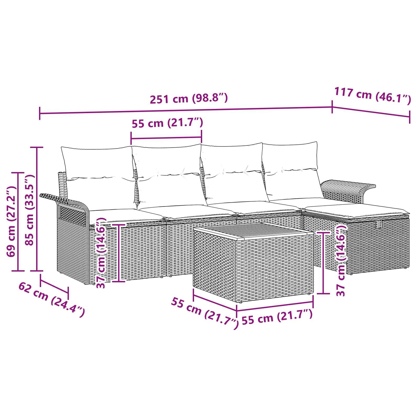 vidaXL Gartensofa-set mit Kissen 6 pcs Schwarz Poly-Rattan