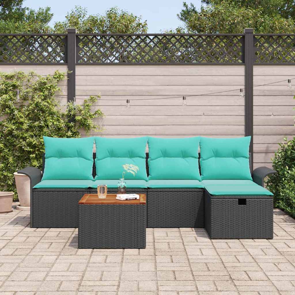 vidaXL Gartensofa-set mit Kissen 6 pcs Schwarz Poly-Rattan