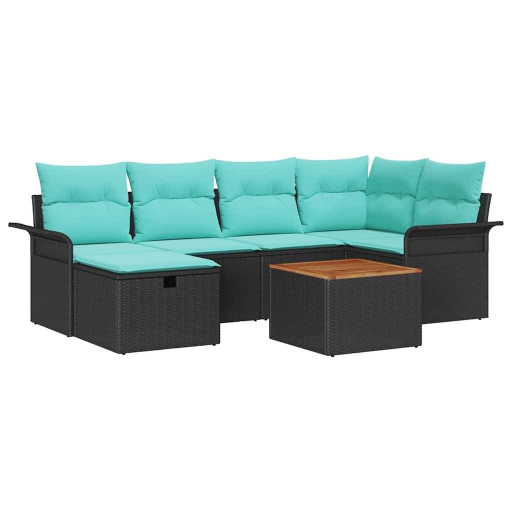 vidaXL Gartensofa-set mit Kissen 7 pcs Schwarz Poly Rattan