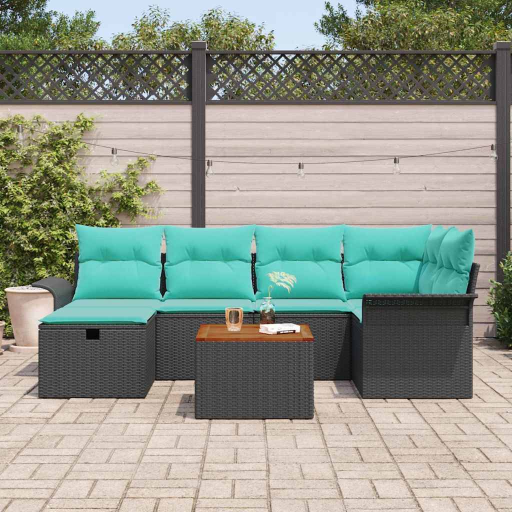 vidaXL Gartensofa-set mit Kissen 7 pcs Schwarz Poly Rattan