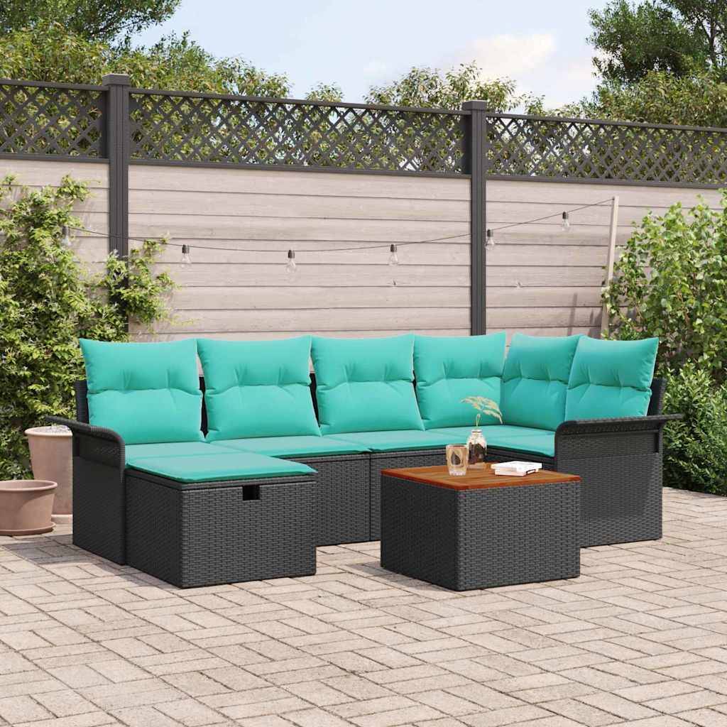 vidaXL Gartensofa-set mit Kissen 7 pcs Schwarz Poly Rattan