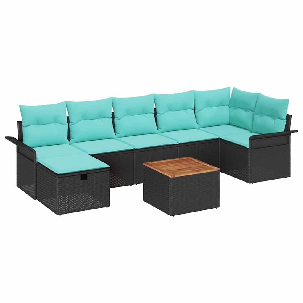 vidaXL Gartensofa-set mit Kissen 8 pcs Schwarz Poly-Rattan