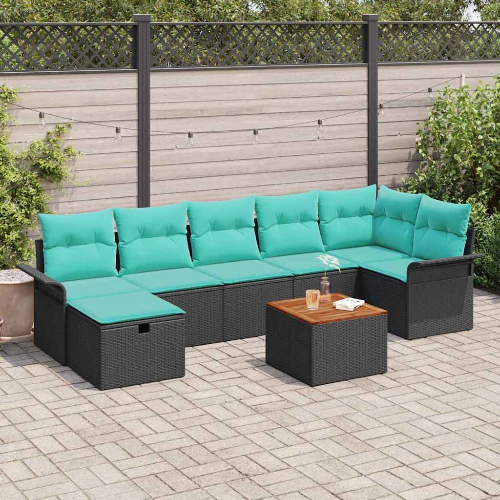 vidaXL Gartensofa-set mit Kissen 8 pcs Schwarz Poly-Rattan