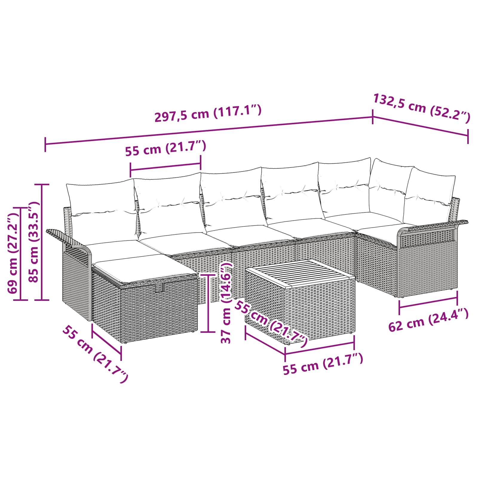 vidaXL Gartensofa-set mit Kissen 8 pcs Schwarz Poly-Rattan