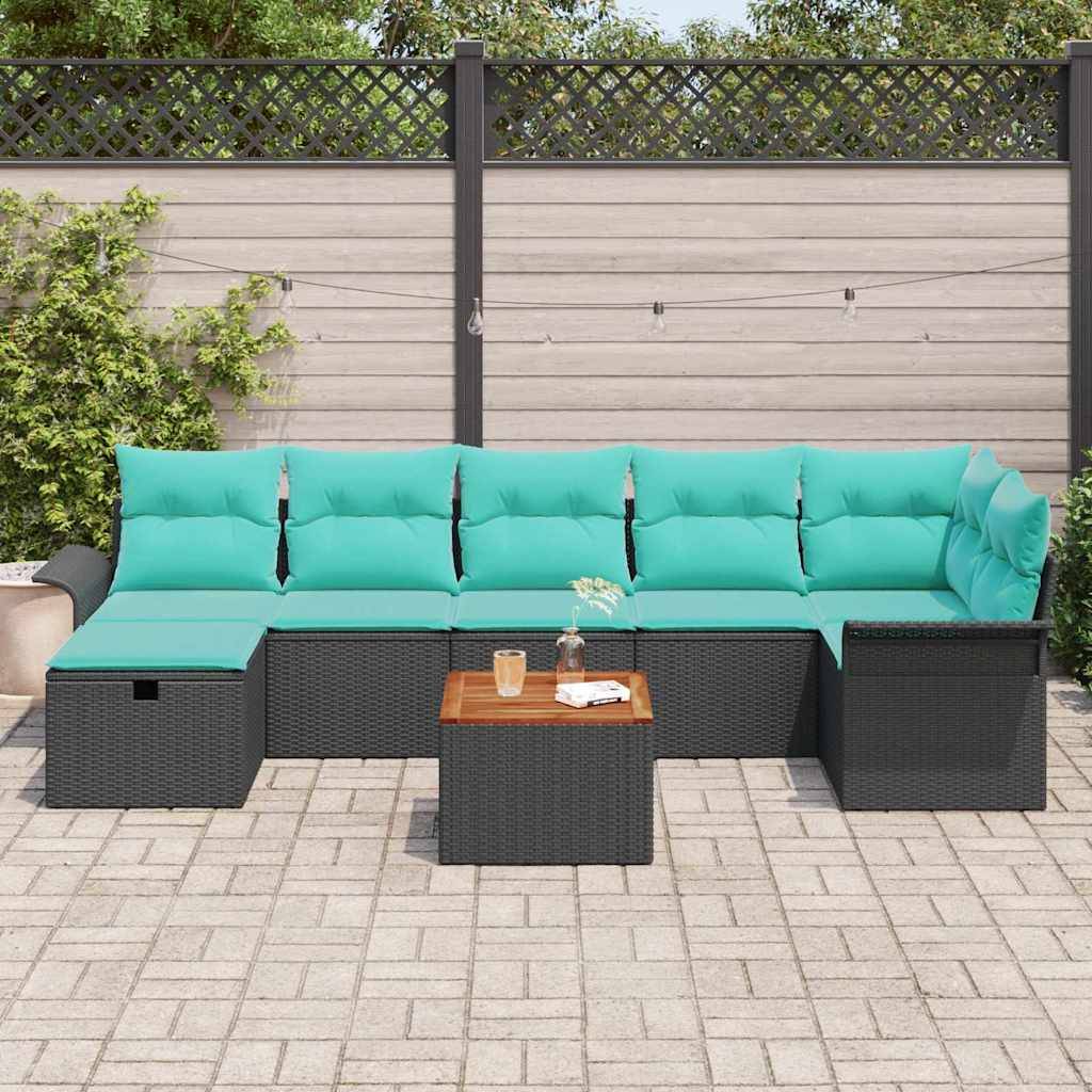 vidaXL Gartensofa-set mit Kissen 8 pcs Schwarz Poly-Rattan