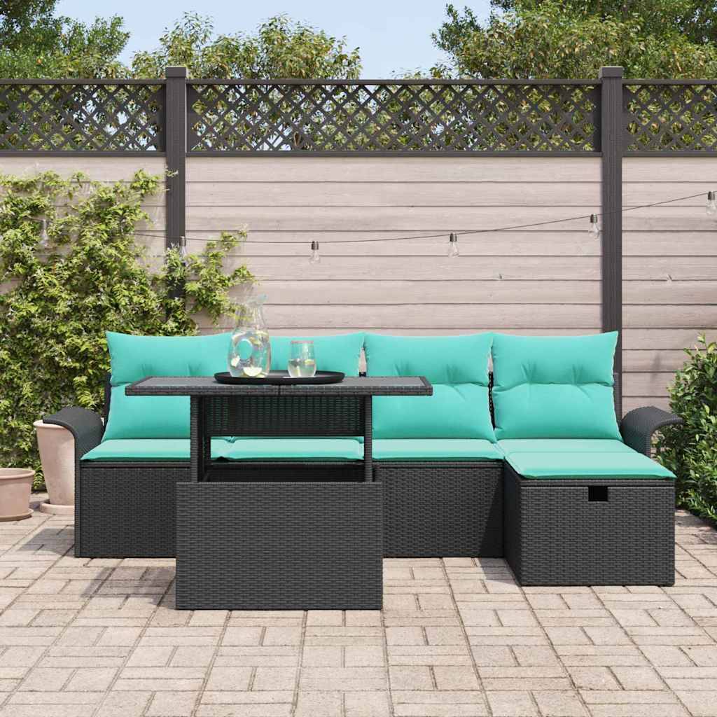 vidaXL Gartensofa-set mit Kissen 6 pcs Schwarz Poly-Rattan