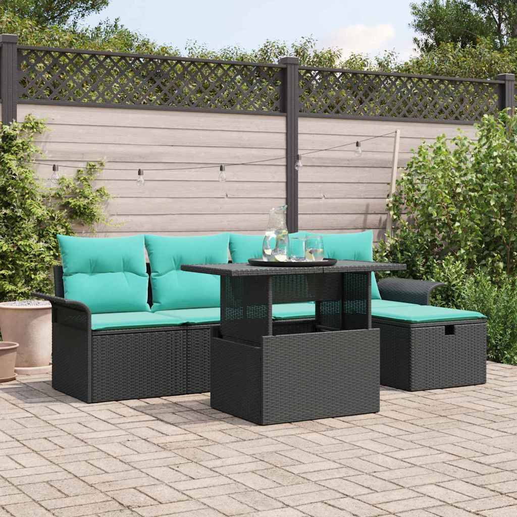 vidaXL Gartensofa-set mit Kissen 6 pcs Schwarz Poly-Rattan