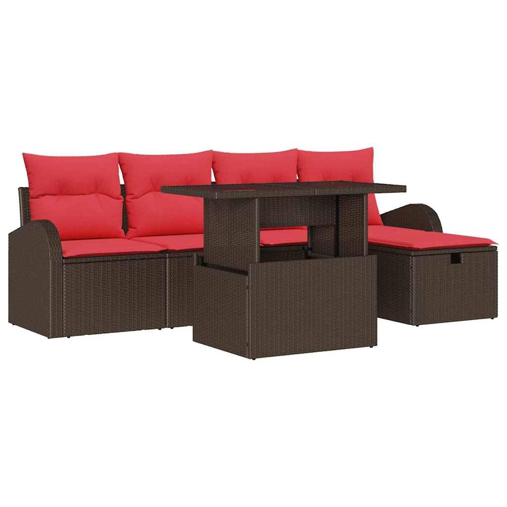 vidaXL Gartensofa-set mit Kissen mit Speicher 6 pcs Braun Poly-Rattan