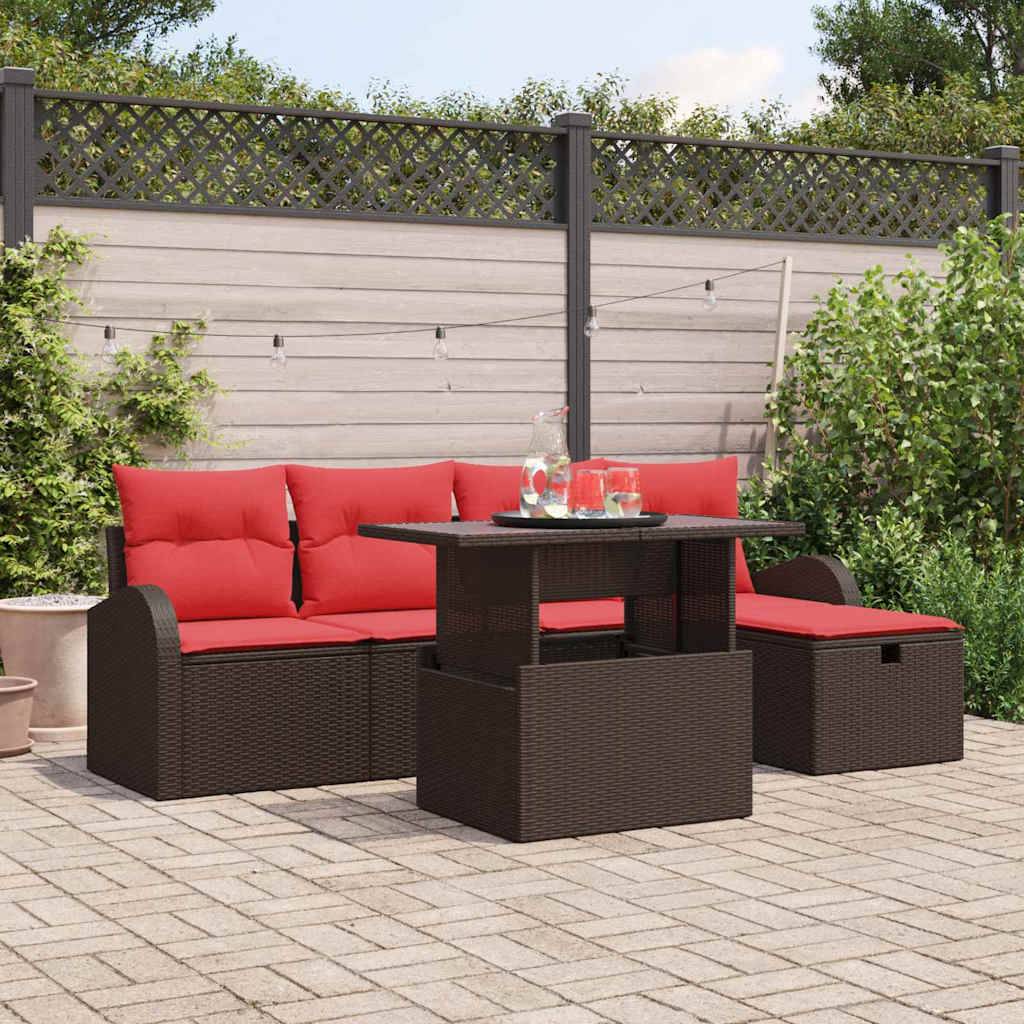 vidaXL Gartensofa-set mit Kissen mit Speicher 6 pcs Braun Poly-Rattan