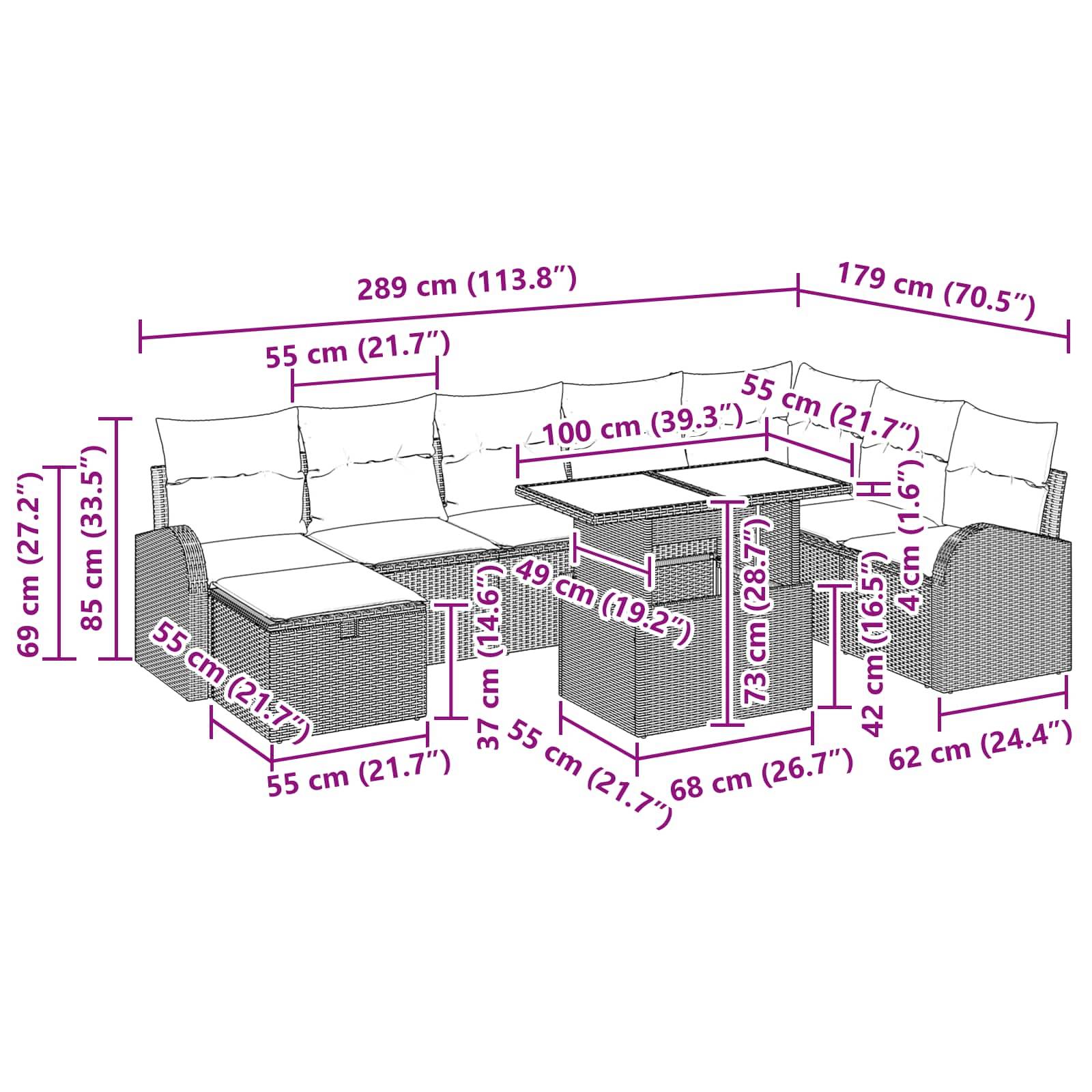 vidaXL Garten-Sofa-Set mit Kissen 9 pcs Schwarz Poly Rattan
