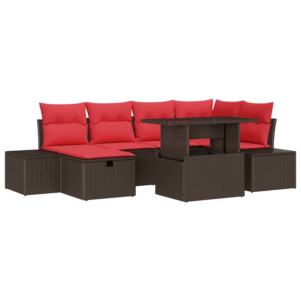 vidaXL Gartensofa-set mit Kissen mit Speicher 7 pcs Poly-Rattan