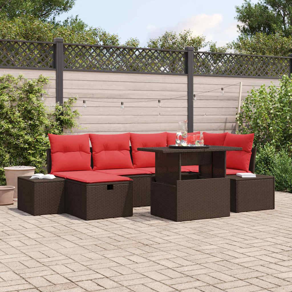 vidaXL Gartensofa-set mit Kissen mit Speicher 7 pcs Poly-Rattan