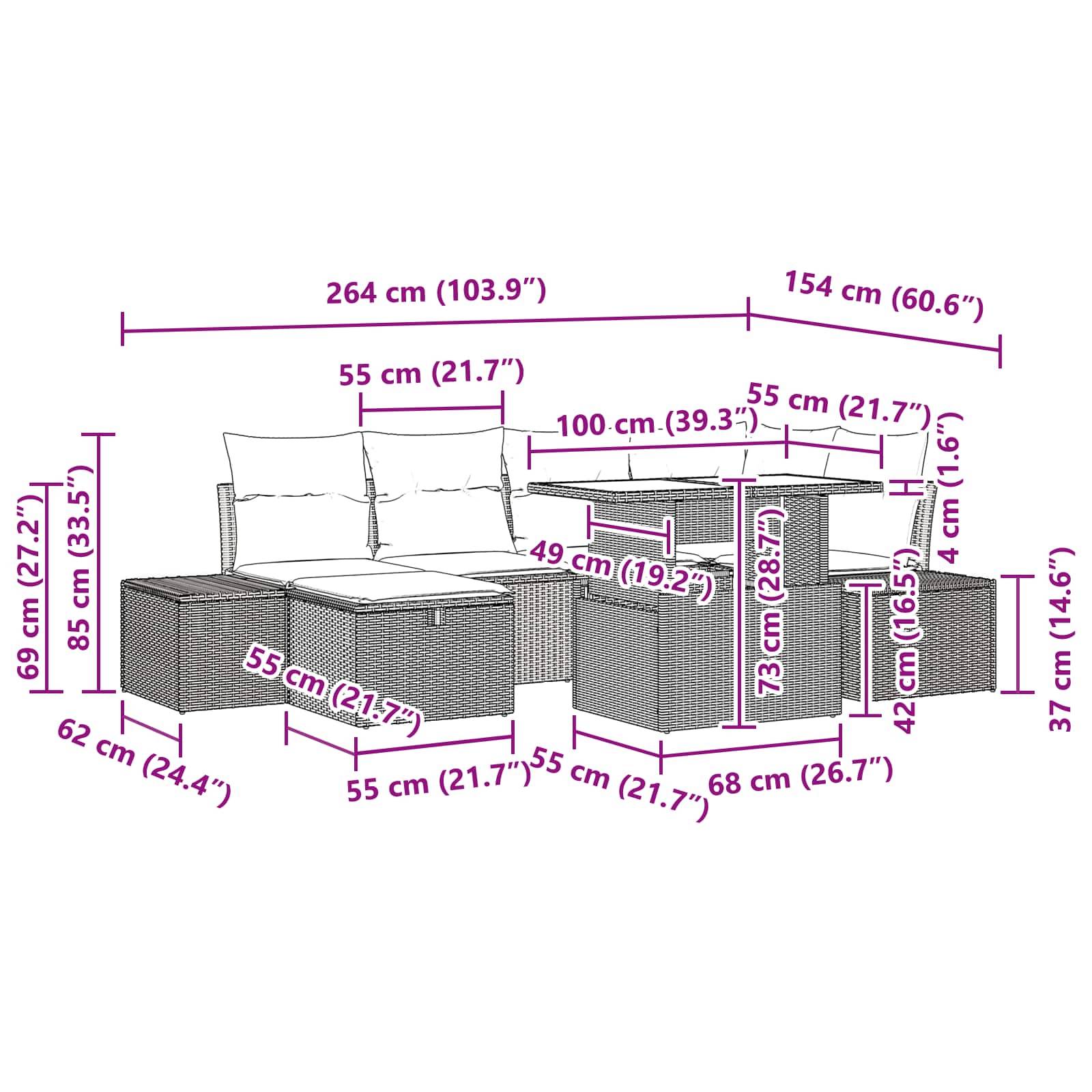 vidaXL Gartensofa-set 7 stk. Poly-Rattan