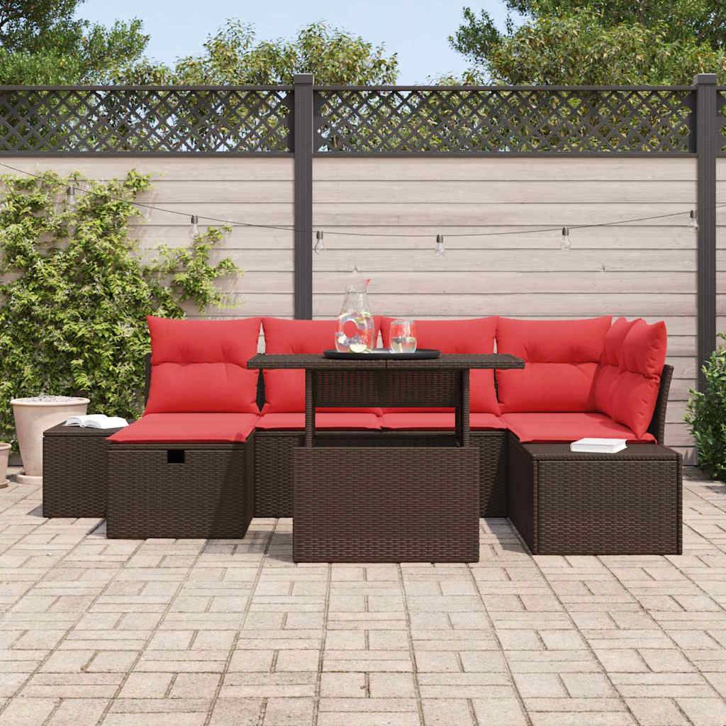 vidaXL Gartensofa-set mit Kissen mit Speicher 7 pcs Poly-Rattan