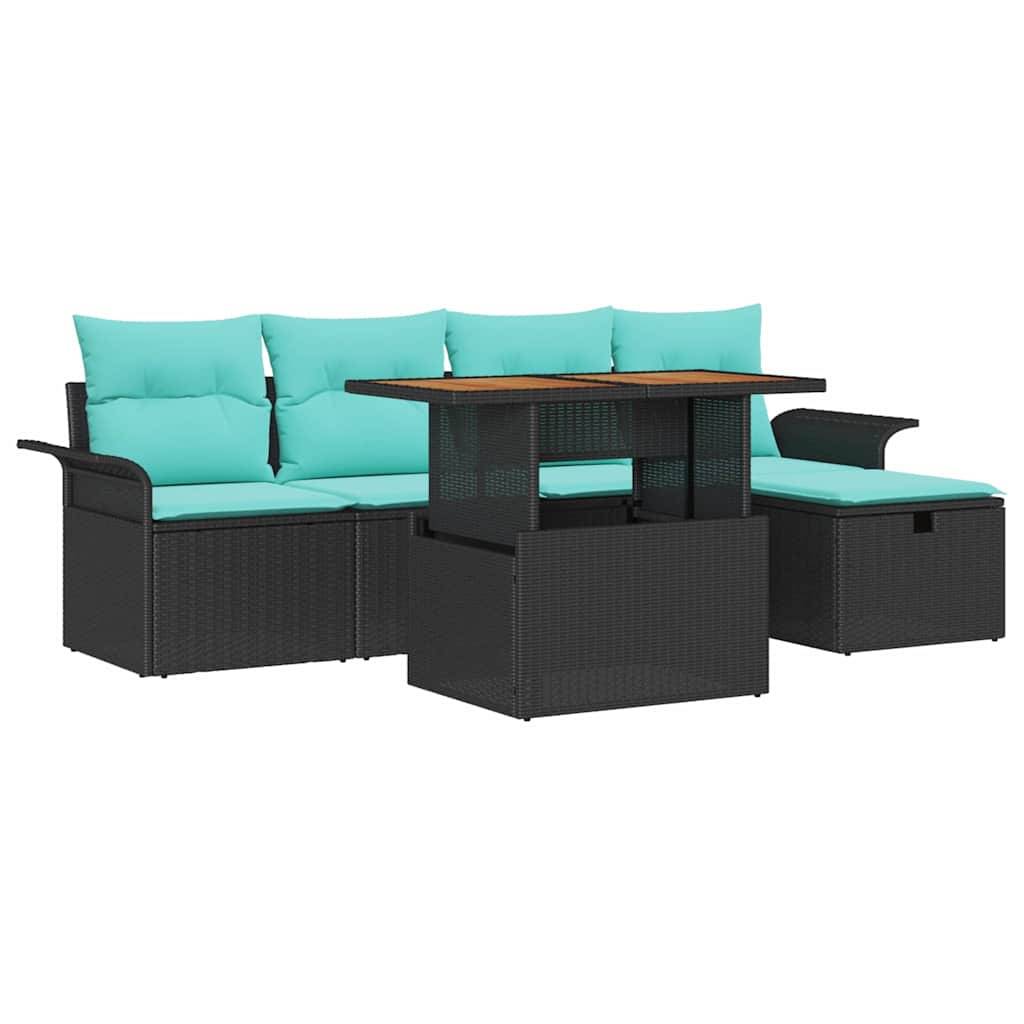 vidaXL Garten-Sofa-Set 6 pcs Schwarz Poly-Rattan