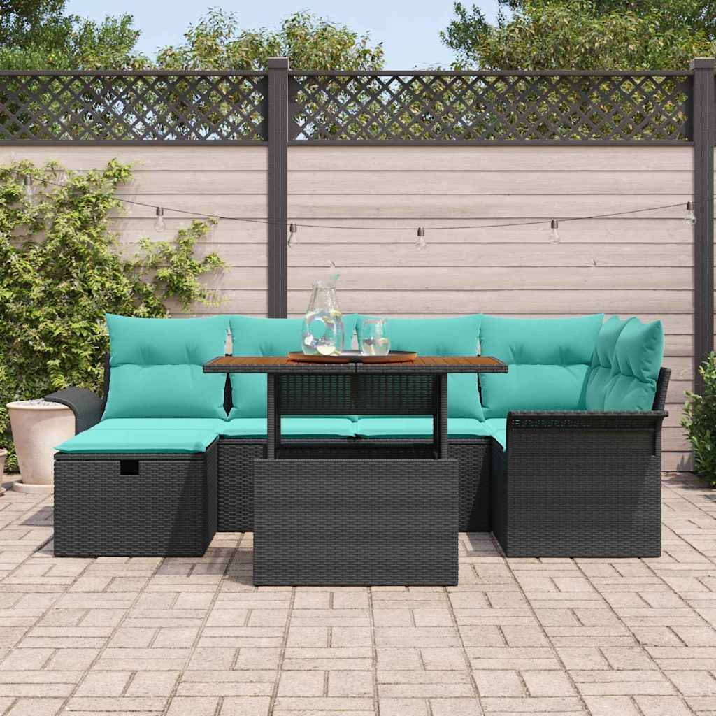vidaXL Garten-Sofa-Set 7 pcs Schwarz Poly-Rattan