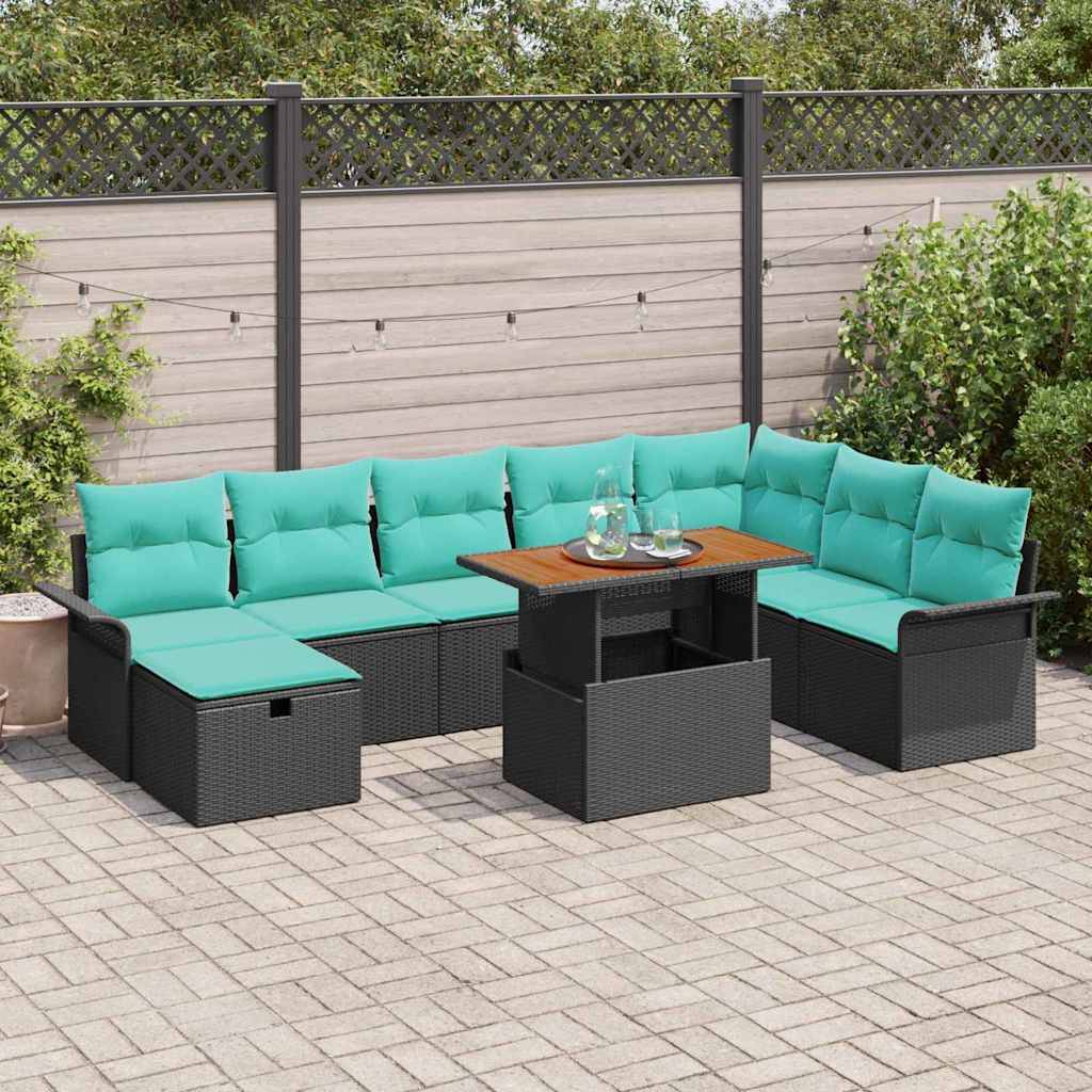 vidaXL Garten-Sofa-Set 9 pcs Schwarz Poly-Rattan